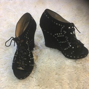 Jimmy Choo Open Toe Lace Up suede ankle boots